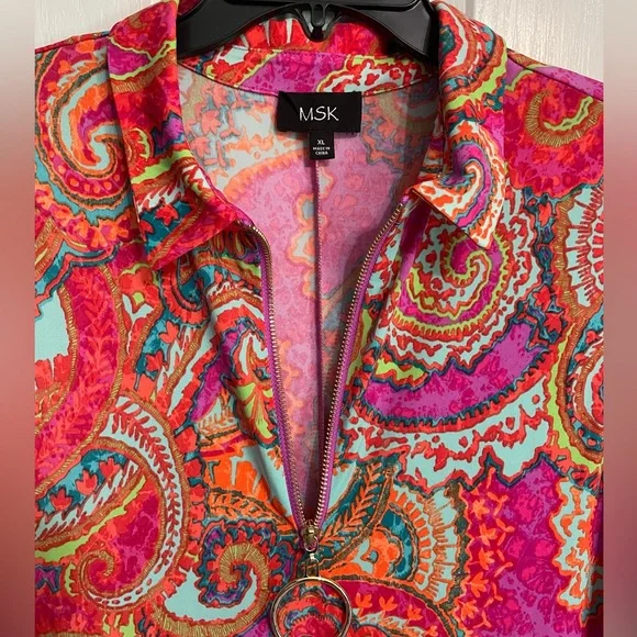 MSK Sleeveless Collared Quarter-Zip Colorful Paisley Swing Shift Dress Size XL - Picture 4 of 8